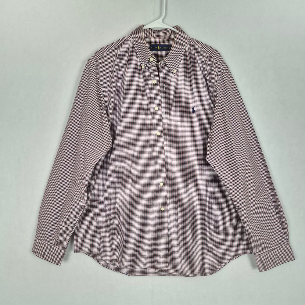 Ralph Lauren Mens XL Gingham Button Down Shirt Red White Blue Cotton Long Sleeve